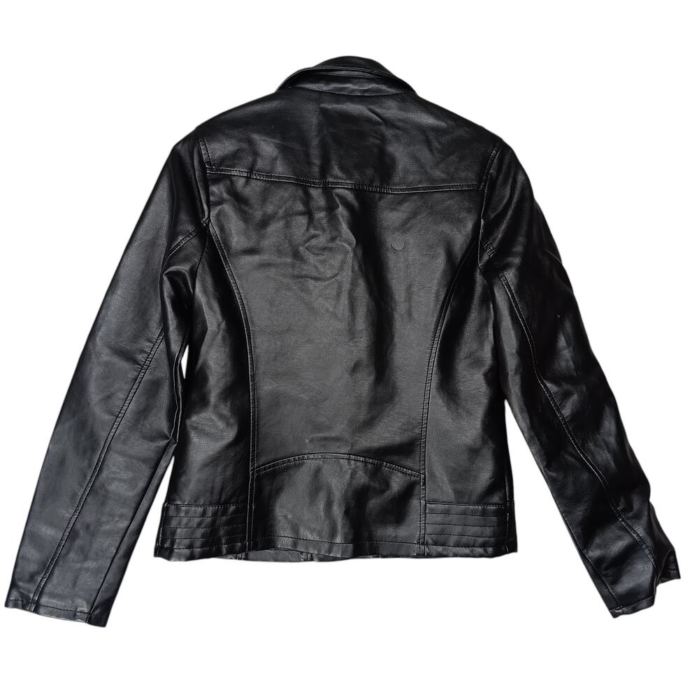 Outer Edge Moto Jacket Faux Leather Black Size Medium Side Zipper Fully Lined - Picture 6 of 9